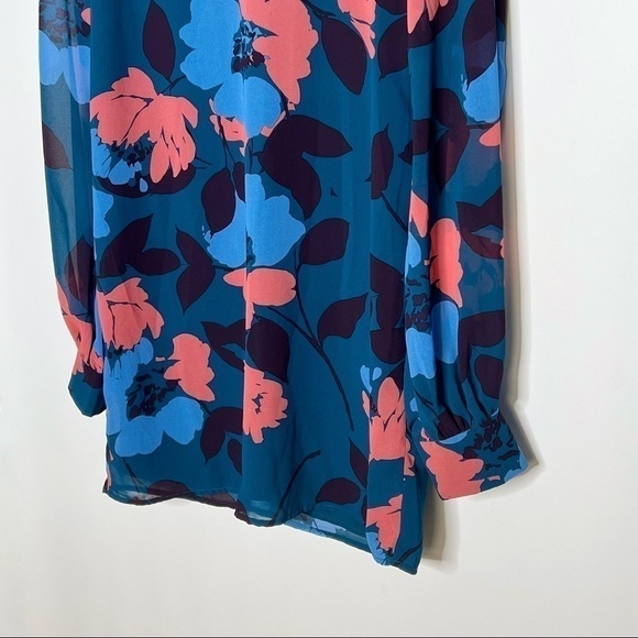 CHARLES Henry Dress blue Floral Print Long sleeve Sheer Shift small - Picture 6 of 13